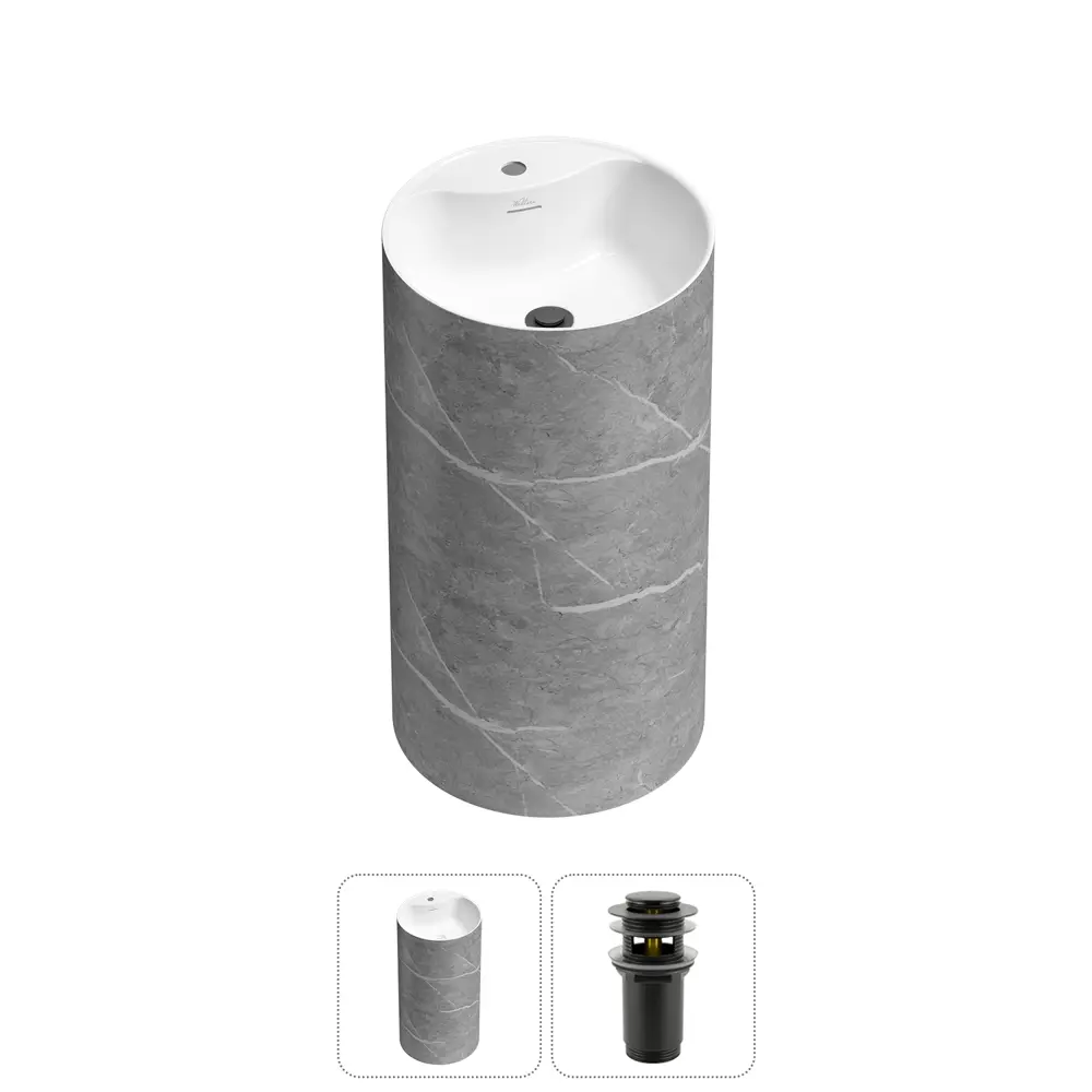 Фото Напольная раковина отдельностоящая Wellsee Chalice Perfection 20213047R размер 45x45x85 см, с донным клапаном
