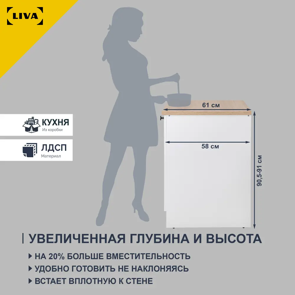 Фото 3 Кухонный шкаф напольный Solna Liva 12963505 40x91x61 см ЛДСП цвет белый Фото 3 Кухонный шкаф напольный Solna Liva 12963505 40x91x61 см ЛДСП цвет белый