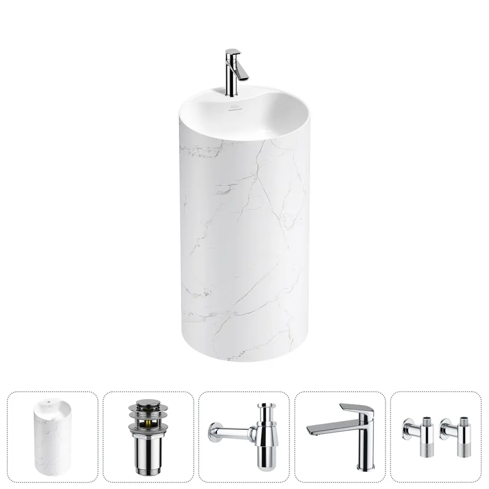 Фото Напольная раковина отдельностоящая Wellsee Chalice Perfection 20213070R размер 45x45x85 см, с донным клапаном, сифоном, смесителем и вентилями Фото Напольная раковина отдельностоящая Wellsee Chalice Perfection 20213070R размер 45x45x85 см, с донным клапаном, сифоном, смесителем и вентилями