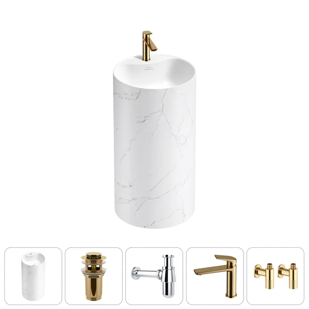 Фото Напольная раковина отдельностоящая Wellsee Chalice Perfection 20213072R размер 45x45x85 см, с донным клапаном, сифоном, смесителем и вентилями Фото Напольная раковина отдельностоящая Wellsee Chalice Perfection 20213072R размер 45x45x85 см, с донным клапаном, сифоном, смесителем и вентилями