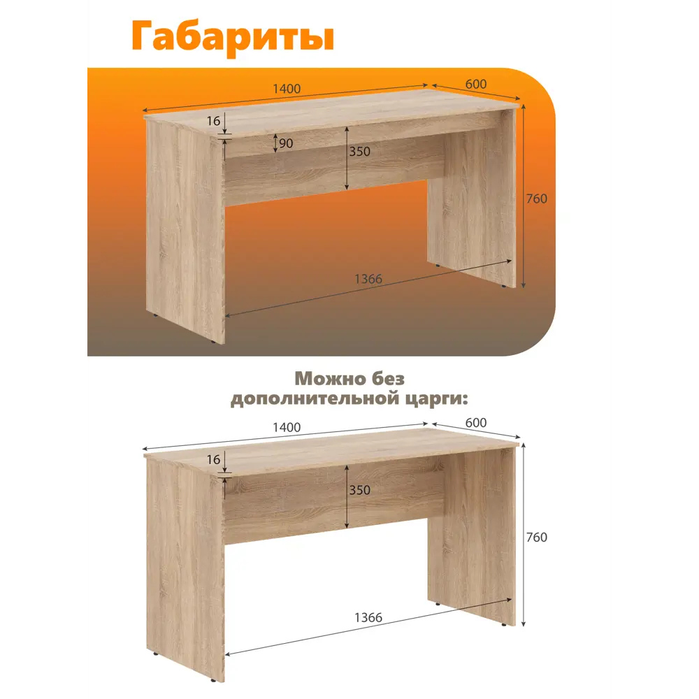 Фото Стол письменный Skyland 140x76x60 см ЛДСП цвет дуб сонома Фото Стол письменный Skyland 140x76x60 см ЛДСП цвет дуб сонома