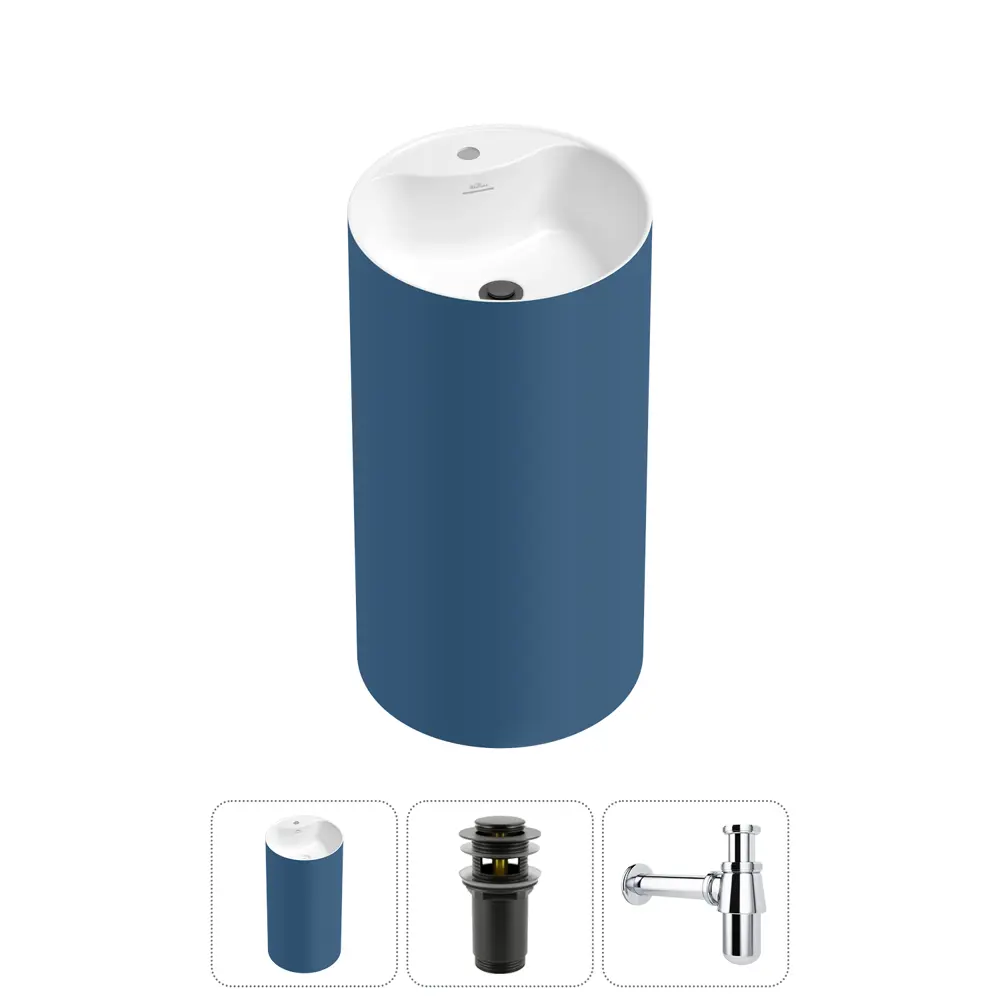 Фото Напольная раковина отдельностоящая Wellsee Chalice Perfection 20213098R размер 45x45x85 см, с донным клапаном и сифоном
