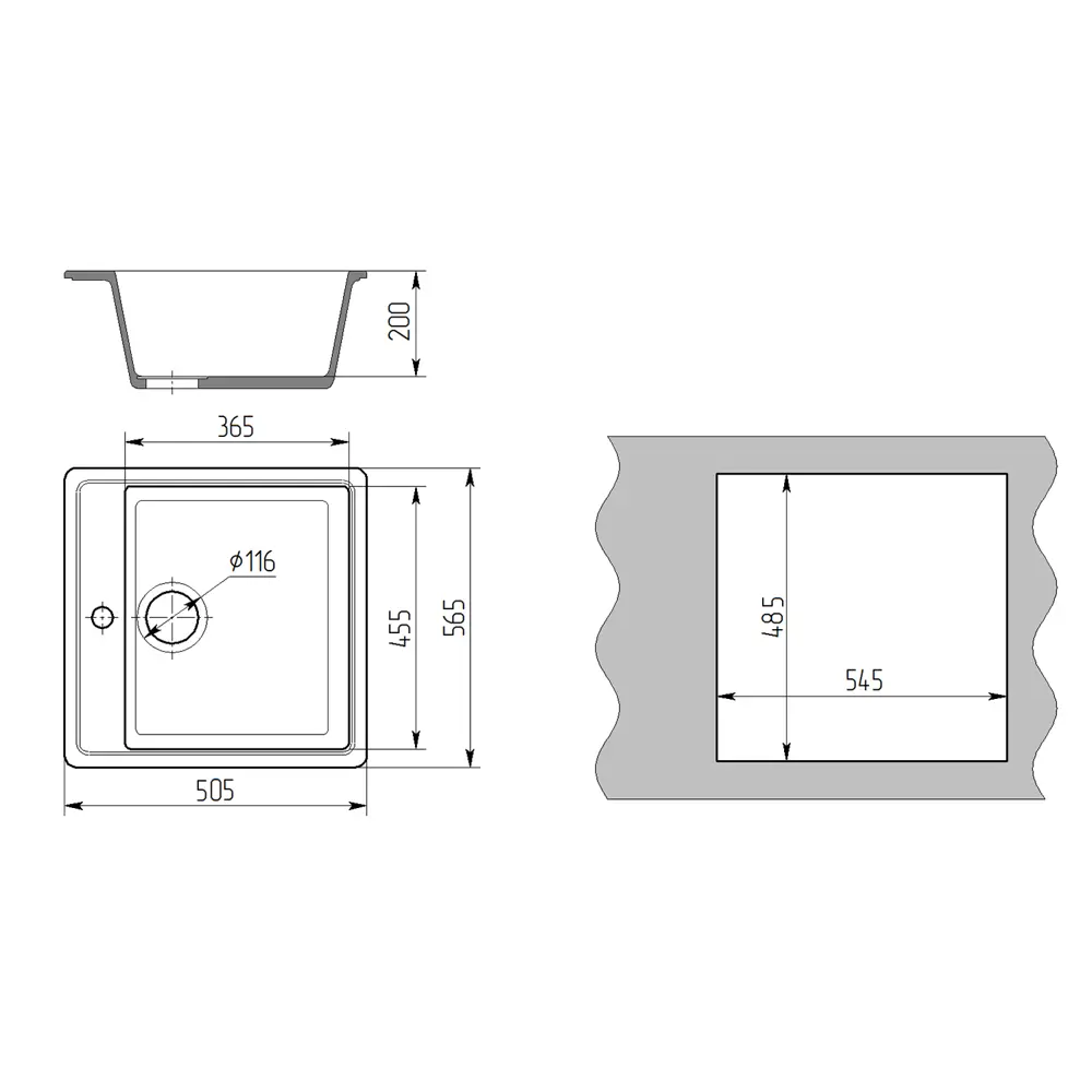 Фото 3 Мойка для кухни Mixline ML-GMS21 50.5x56.5 см глубина чаши 20 см искусственный камень цвет темно-серый