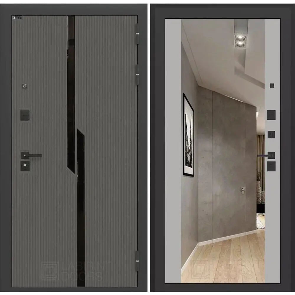 Фото Входная дверь Labirintdoors Карбон 205x96см правый цвет грей софт/лофт графит с зеркалом ФЛЗ-1