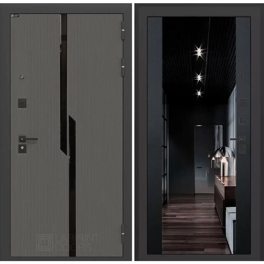 Фото Входная дверь Labirintdoors Карбон 205x96см правый цвет черный кварц/лофт графит с зеркалом ФЛЗ-1 Фото Входная дверь Labirintdoors Карбон 205x96см правый цвет черный кварц/лофт графит с зеркалом ФЛЗ-1