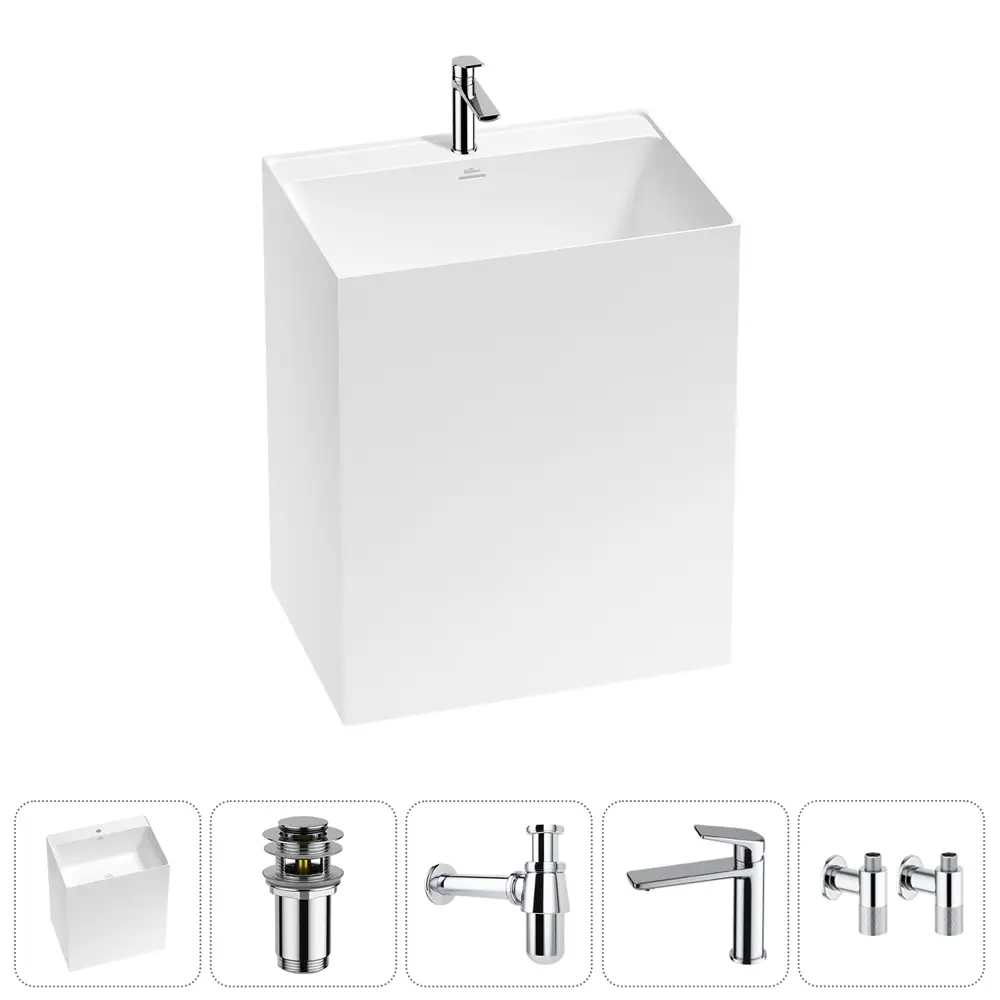 Фото Напольная раковина отдельностоящая Wellsee Doux 20213178R размер 70x50x85 см, с донным клапаном, сифоном, смесителем и вентилями Фото Напольная раковина отдельностоящая Wellsee Doux 20213178R размер 70x50x85 см, с донным клапаном, сифоном, смесителем и вентилями