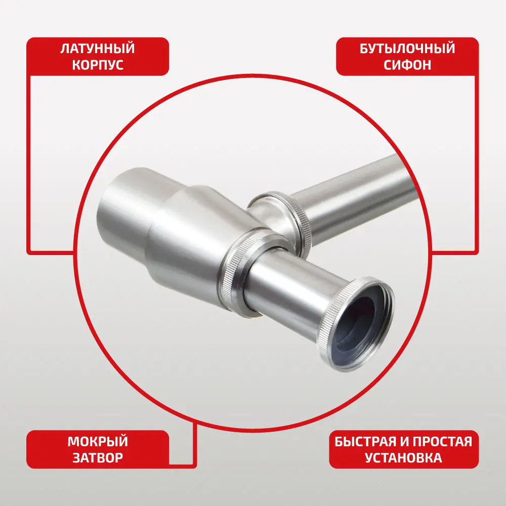 Фото 2 Сифон для раковины Terma Classica D40 мм без выпуска серебристый