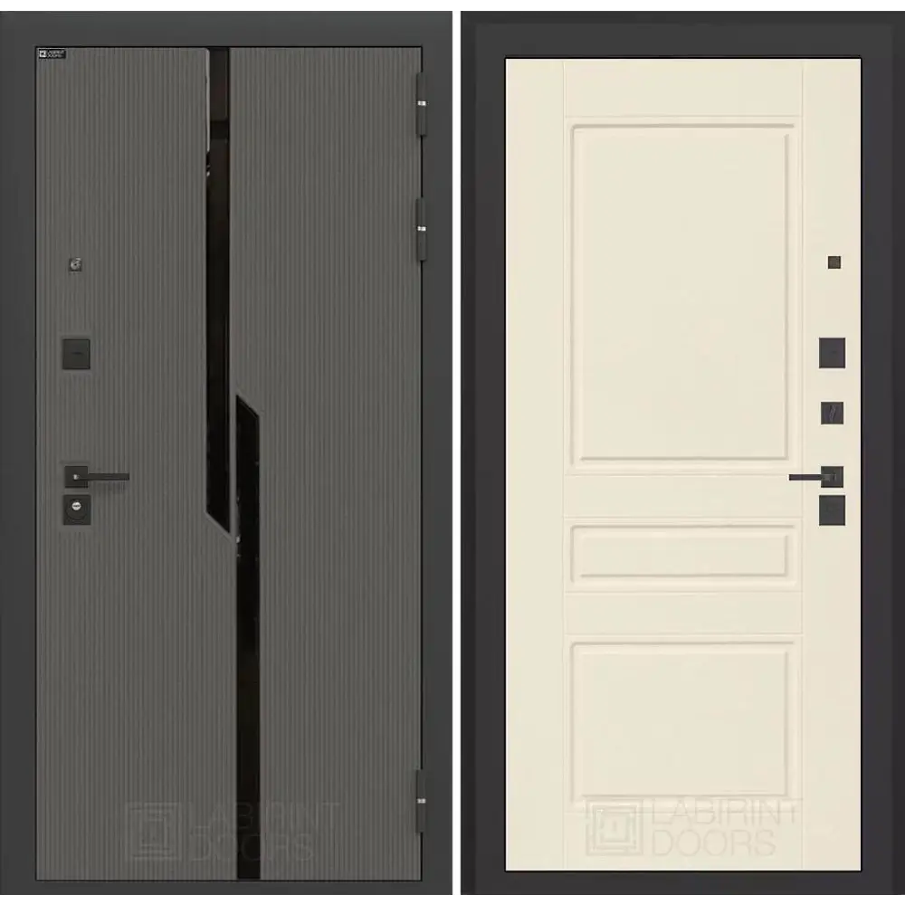 Фото Входная дверь Labirintdoors Карбон 205x96см правый цвет крем софт/лофт графит с панелью П03 Фото Входная дверь Labirintdoors Карбон 205x96см правый цвет крем софт/лофт графит с панелью П03