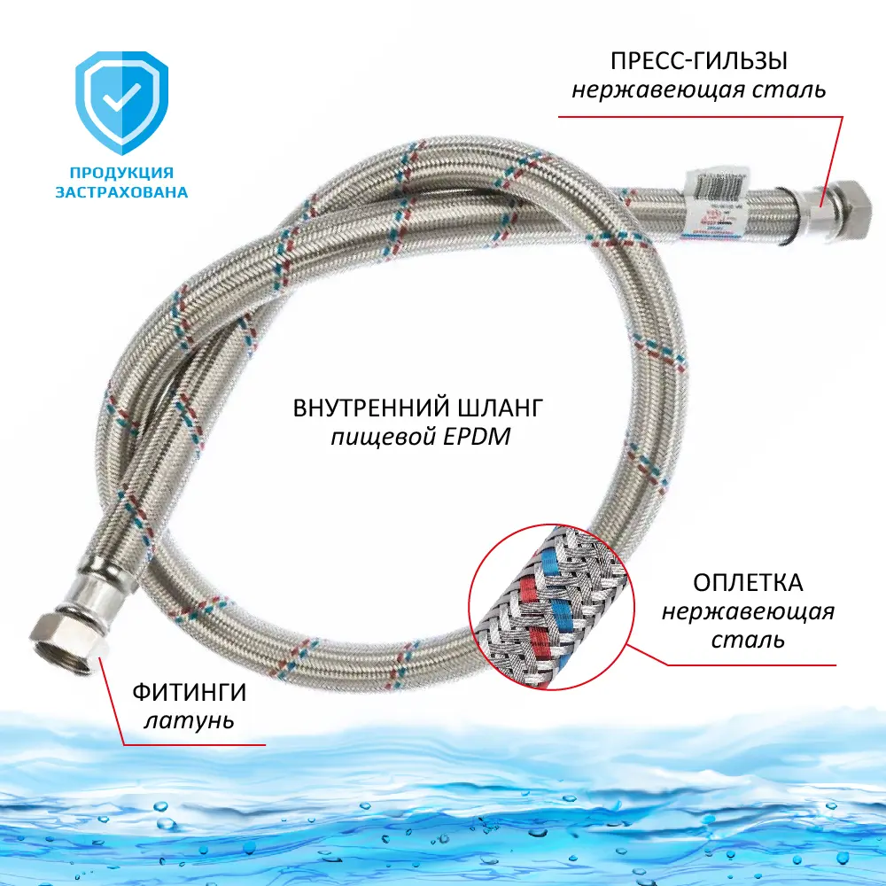 Фото 3 Гибкая подводка для воды Тр-сантехника Гигант 1/2" внутренняя-внутренняя резьба 80 см Фото 3 Гибкая подводка для воды Тр-сантехника Гигант 1/2" внутренняя-внутренняя резьба 80 см