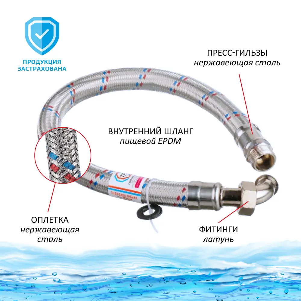 Фото 3 Гибкая подводка для воды угловая Тр-сантехника Гигант 3/4" внутренняя-наружная резьба 80 см Фото 3 Гибкая подводка для воды угловая Тр-сантехника Гигант 3/4" внутренняя-наружная резьба 80 см