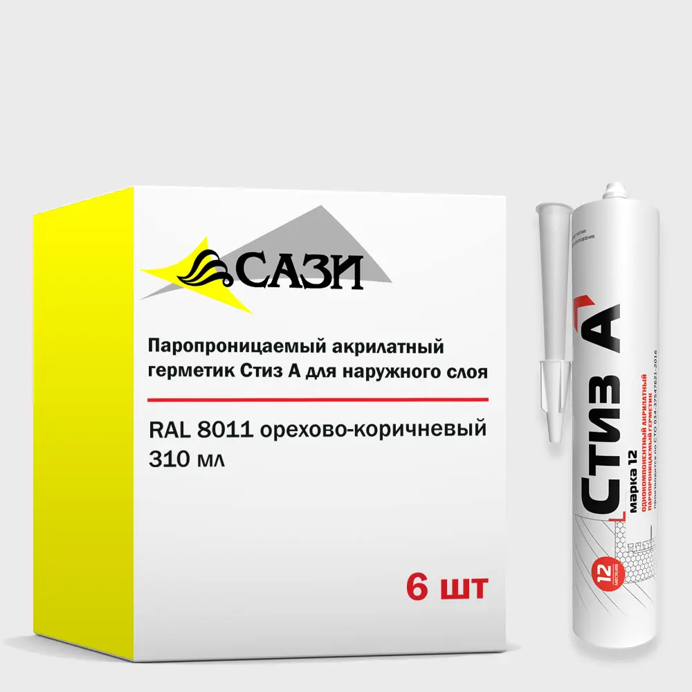 Фото Герметик Стиз А для окон для внешнего слоя при установке окон RAL 8011 орехово-коричневый 310мл 6шт