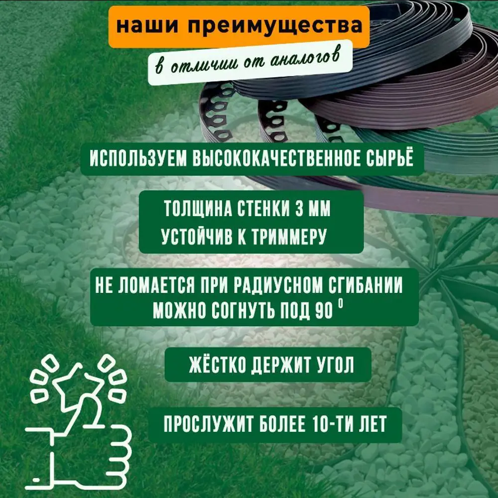 Фото 2 Бордюр садовый пластиковый Манго ГеоПластБорд высота 38 мм 10 м и 30 кольев цвет чёрный