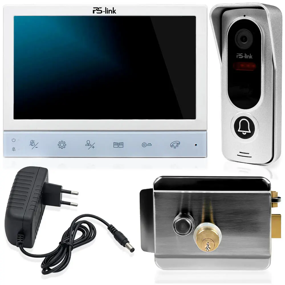 Фото Видеодомофон Ps-link KIT-729EB-SS 7" цвет белый с электромеханическим замком и вызывной панелью Фото Видеодомофон Ps-link KIT-729EB-SS 7" цвет белый с электромеханическим замком и вызывной панелью