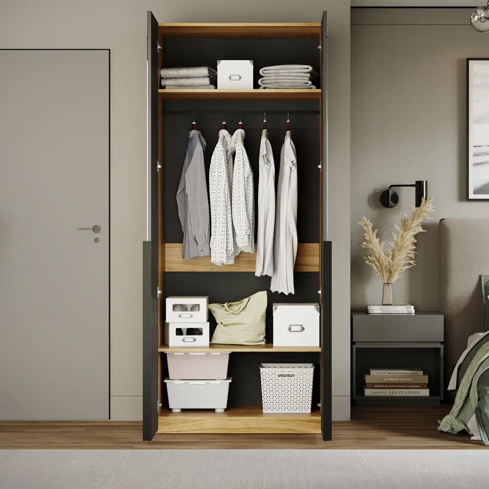 Фото 3 Шкаф распашной Трия 247961 90x217x58 см ЛДСП цвет яблоня беллуно/графит Фото 3 Шкаф распашной Трия 247961 90x217x58 см ЛДСП цвет яблоня беллуно/графит