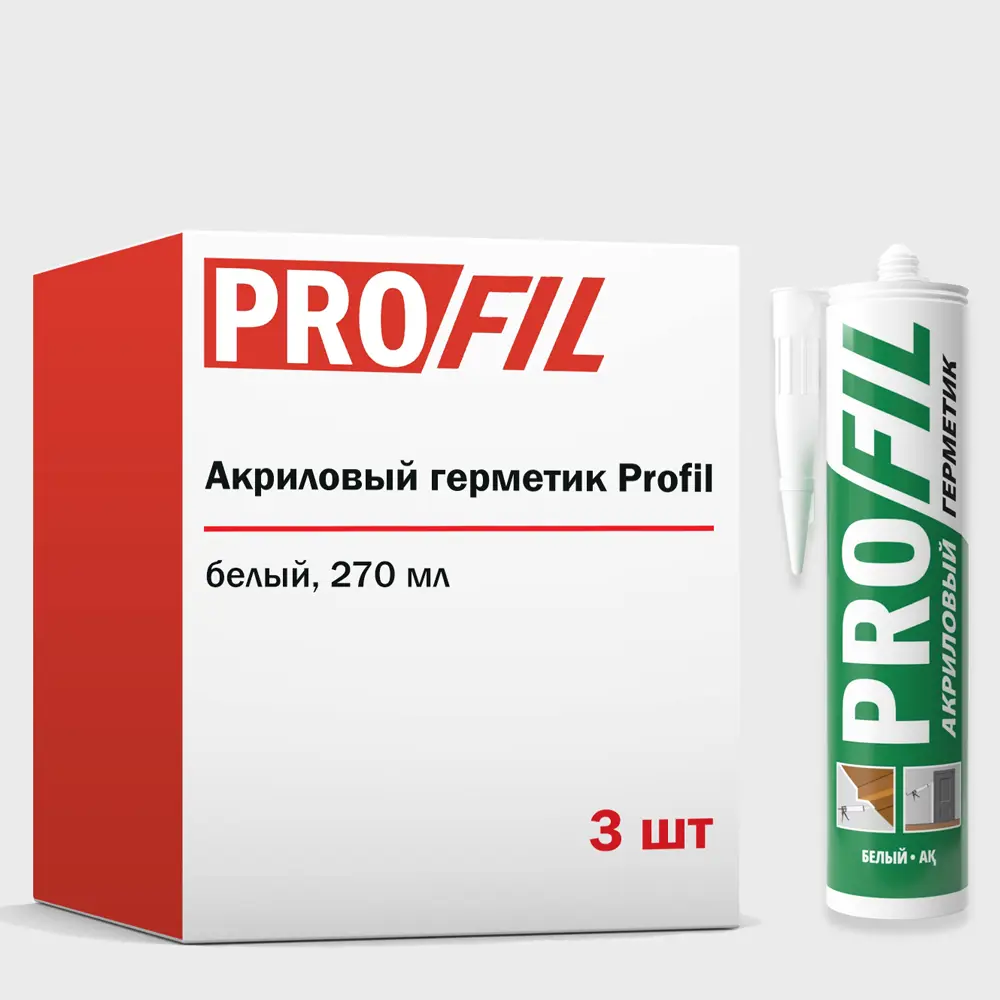 Фото Герметик акриловый Profil окрашиваемый белый 270 мл 3 шт Фото Герметик акриловый Profil окрашиваемый белый 270 мл 3 шт