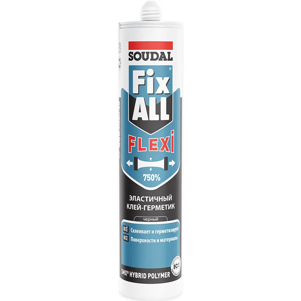 Фото Герметик ms-полимерный Soudal Fix All Flexi универсальный влагостойкий эластичный черный 280 мл Фото Герметик ms-полимерный Soudal Fix All Flexi универсальный влагостойкий эластичный черный 280 мл