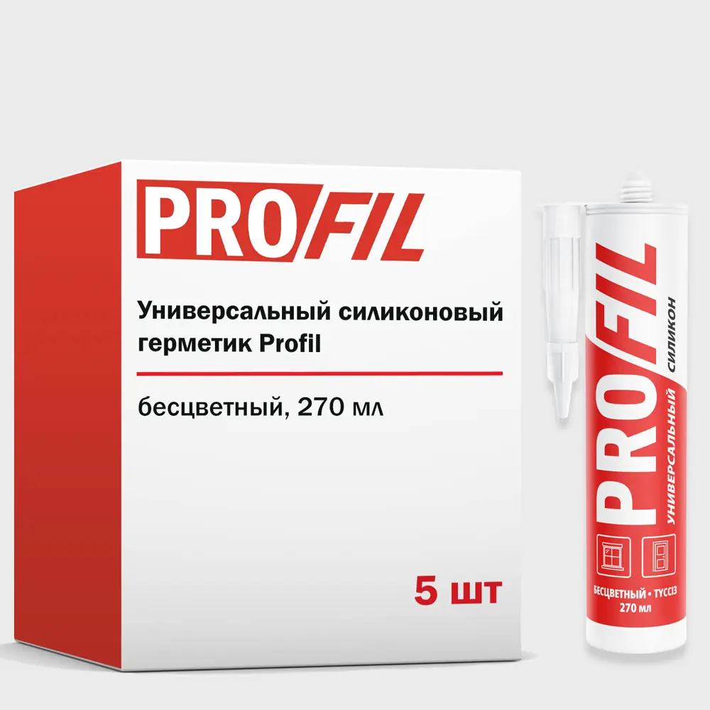 Фото Герметик силиконовый Profil универсальный бесцветный 270 мл 5 шт Фото Герметик силиконовый Profil универсальный бесцветный 270 мл 5 шт