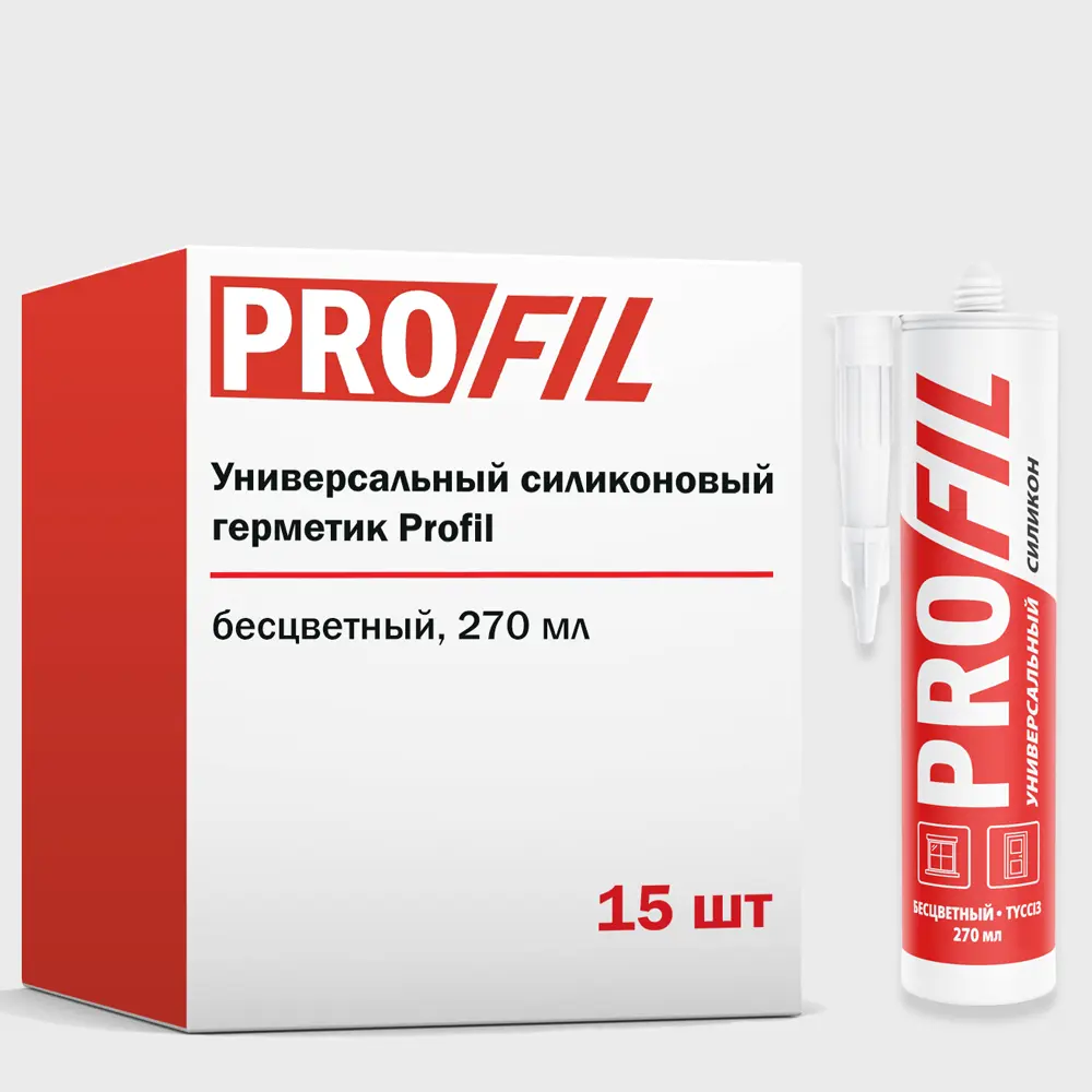 Фото Герметик силиконовый Profil универсальный бесцветный 270 мл 15 шт Фото Герметик силиконовый Profil универсальный бесцветный 270 мл 15 шт