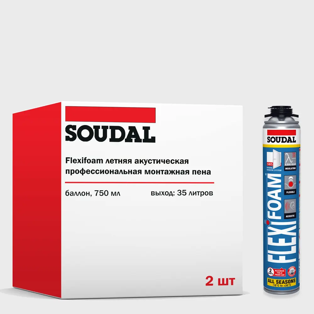 Фото Пена монтажная Soudal Flexifoam профессиональная эластичная выход 35 л летняя 750 мл 2 шт Фото Пена монтажная Soudal Flexifoam профессиональная эластичная выход 35 л летняя 750 мл 2 шт