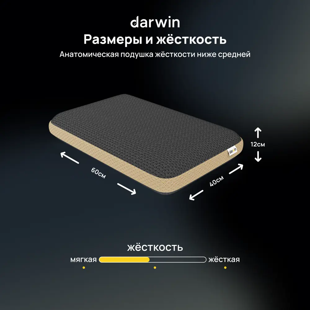 Фото 3 Подушка анатомическая Darwin для неё 40x60 см, пена с эффектом памяти Фото 3 Подушка анатомическая Darwin для неё 40x60 см, пена с эффектом памяти