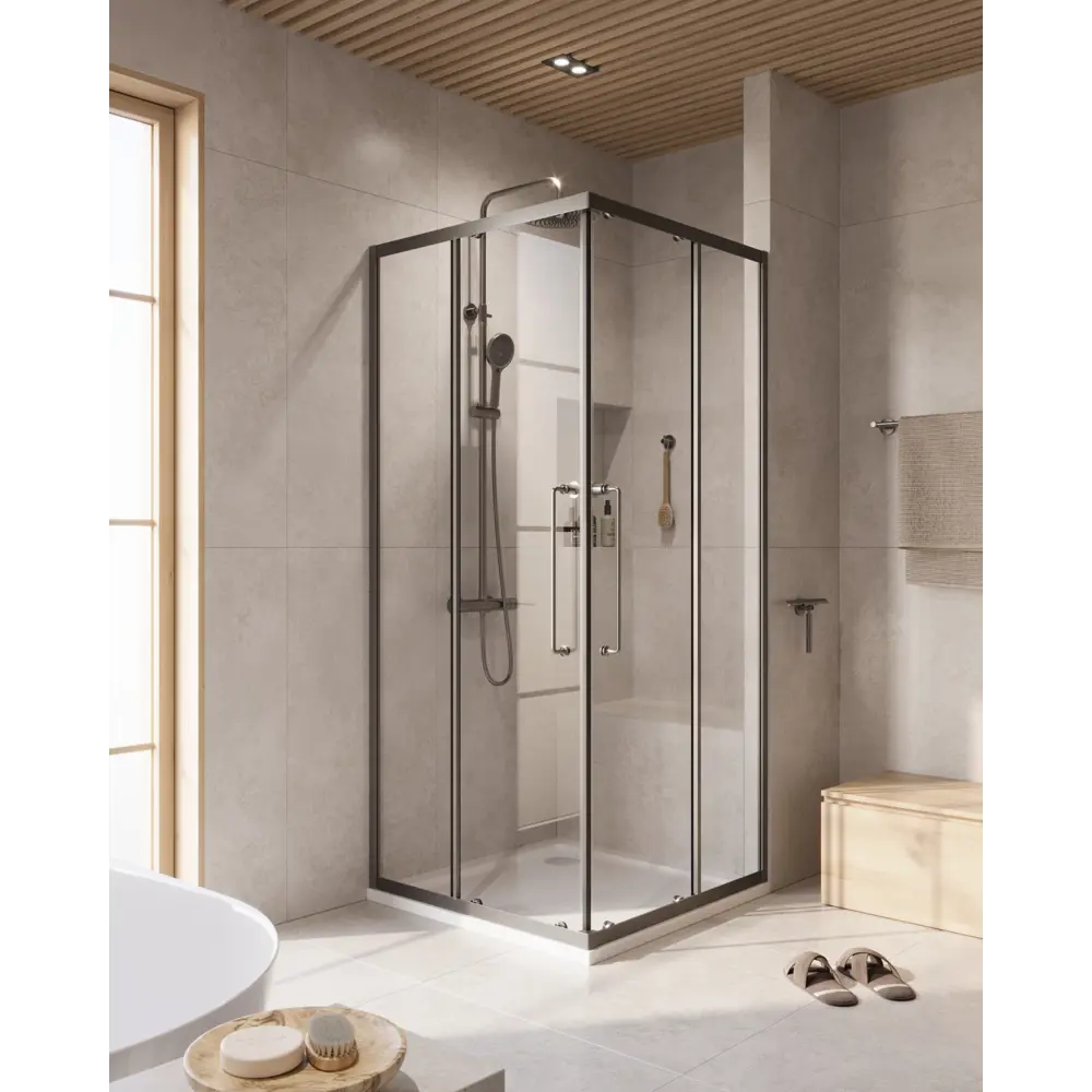 Фото 3 Душевой уголок Cezares RELAX 304 RELAX-304-A-2-80-C-GM квадрат 80x80см никелированный профиль эффект стекла прозрачный Фото 3 Душевой уголок Cezares RELAX 304 RELAX-304-A-2-80-C-GM квадрат 80x80см никелированный профиль эффект стекла прозрачный