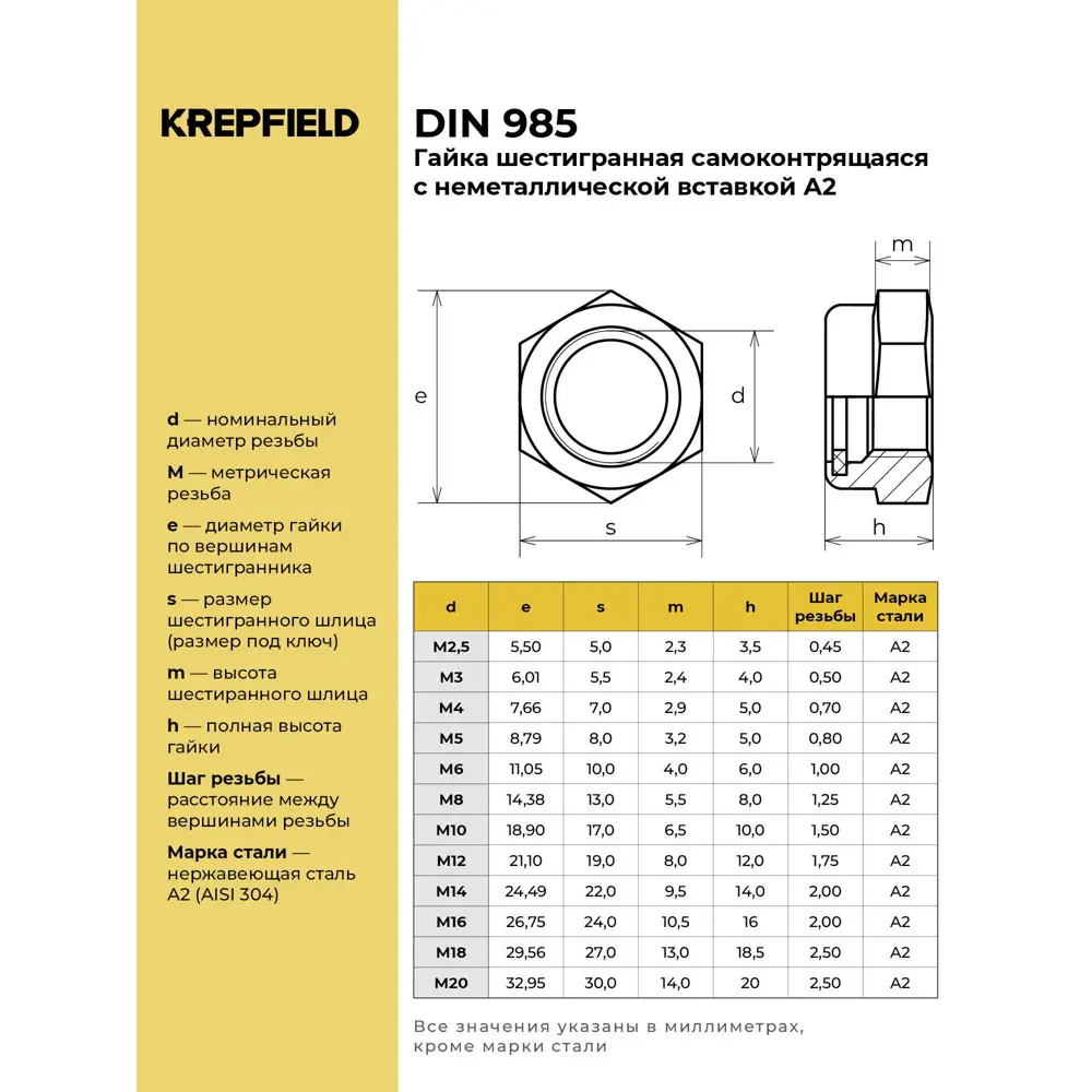 Фото 2 Гайка нержавеющая Krepfield М6 DIN 985 А2 самоконтрящаяся 100 шт. Фото 2 Гайка нержавеющая Krepfield М6 DIN 985 А2 самоконтрящаяся 100 шт.