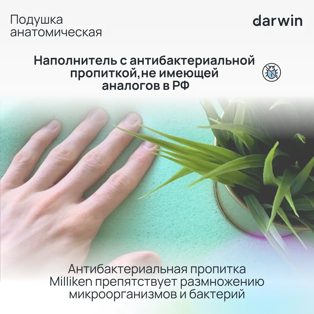 Фото 7 Подушка анатомическая Darwin Breeze 2.0 S, 40x60 см, пена с эффектом памяти Фото 7 Подушка анатомическая Darwin Breeze 2.0 S, 40x60 см, пена с эффектом памяти