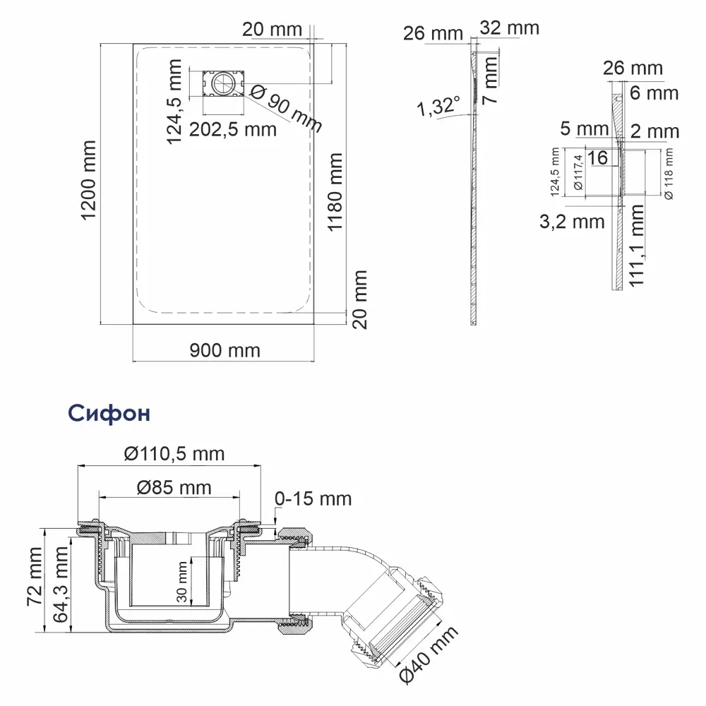 Фото 3 Душевой поддон WasserKRAFT Main 41T07 MS полимер 90x120 см