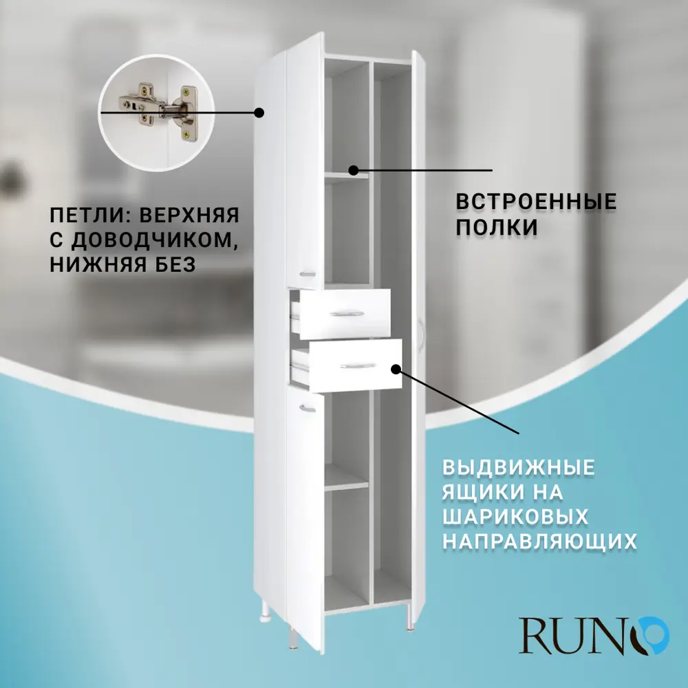 Фото 4 Пенал для ванной комнаты Runo 50 см правый напольный Фото 4 Пенал для ванной комнаты Runo 50 см правый напольный