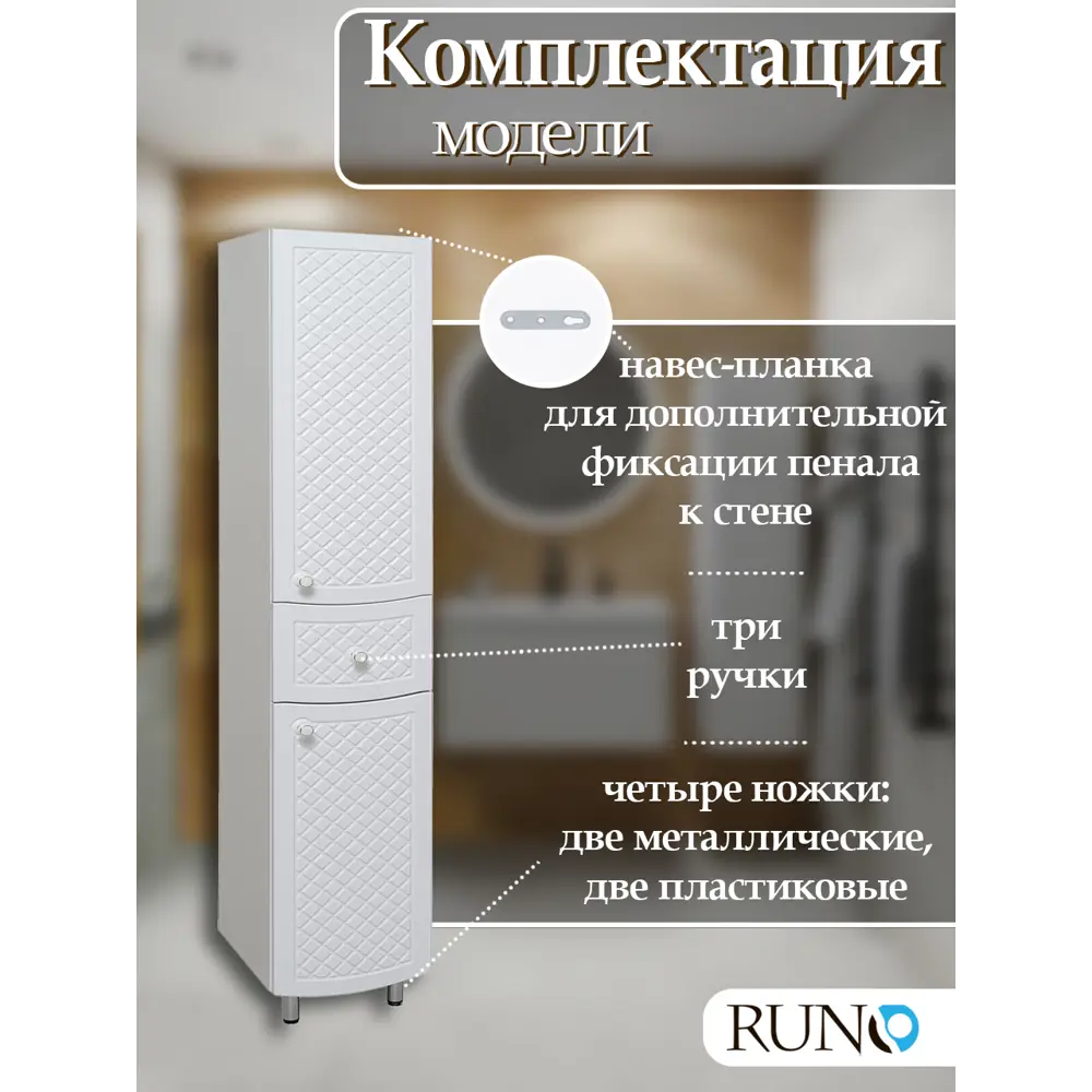 Фото 3 Пенал для ванной комнаты Runo Милано 30 см правый напольный Фото 3 Пенал для ванной комнаты Runo Милано 30 см правый напольный