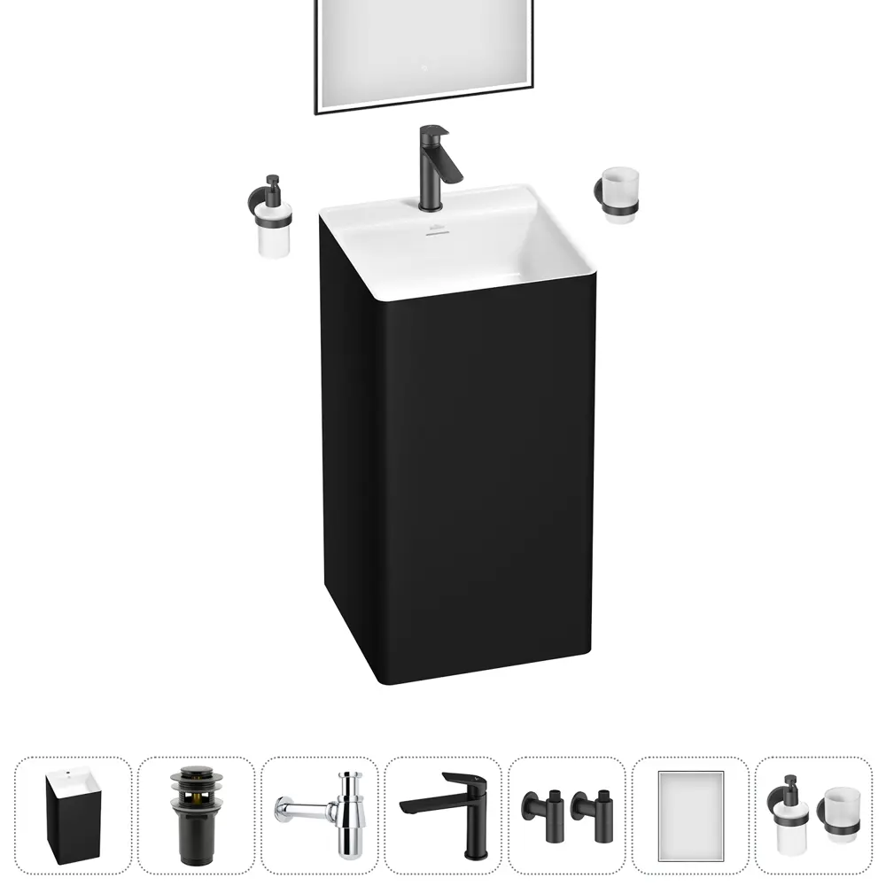 Фото 8 Раковина напольная отдельностоящая Wellsee Pure BY 20220218R 45x45x85 см