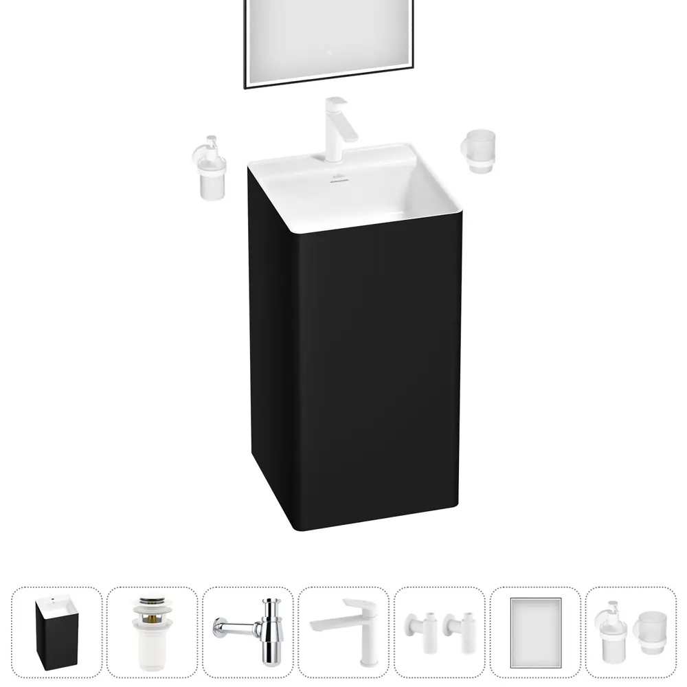 Фото 4 Раковина напольная отдельностоящая Wellsee Pure BY Wellsee 20220220R 45x45x85 см цвет черный Фото 4 Раковина напольная отдельностоящая Wellsee Pure BY Wellsee 20220220R 45x45x85 см цвет черный