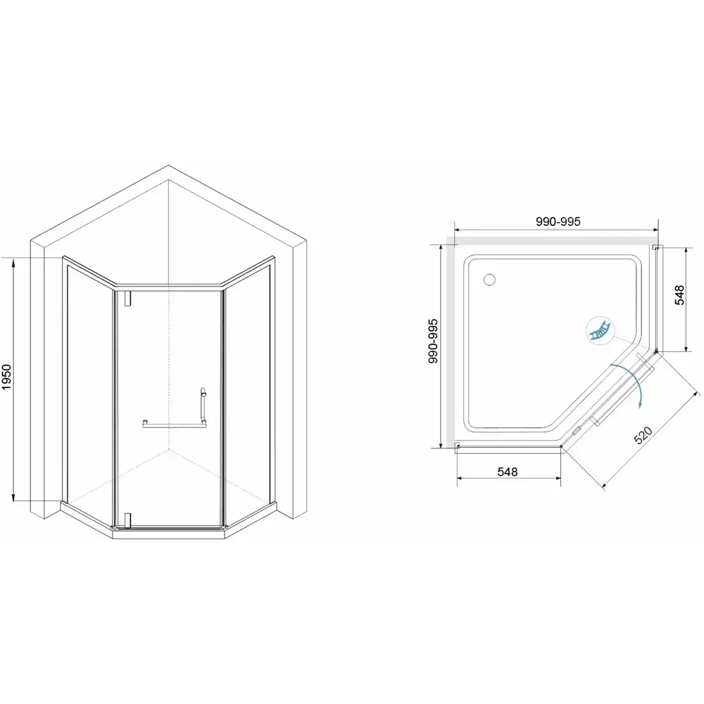 Фото 3 Душевой уголок RGW Hotel HO-084-W 375642, 100x100x195 см, профиль белый Фото 3 Душевой уголок RGW Hotel HO-084-W 375642, 100x100x195 см, профиль белый
