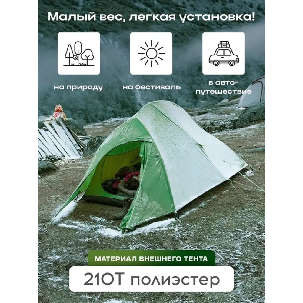 Фото 4 Палатка 2-х местная Naturehike Cloud Up зеленый Фото 4 Палатка 2-х местная Naturehike Cloud Up зеленый
