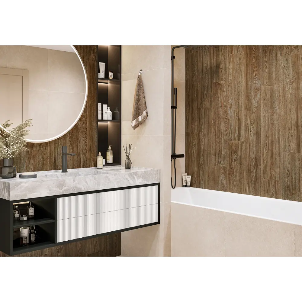 Фото Керамогранит Alma ceramica Soho GFA92SOH48R 20x90см 1.62 м² цвет коричневый, цена за упаковку Фото Керамогранит Alma ceramica Soho GFA92SOH48R 20x90см 1.62 м² цвет коричневый, цена за упаковку