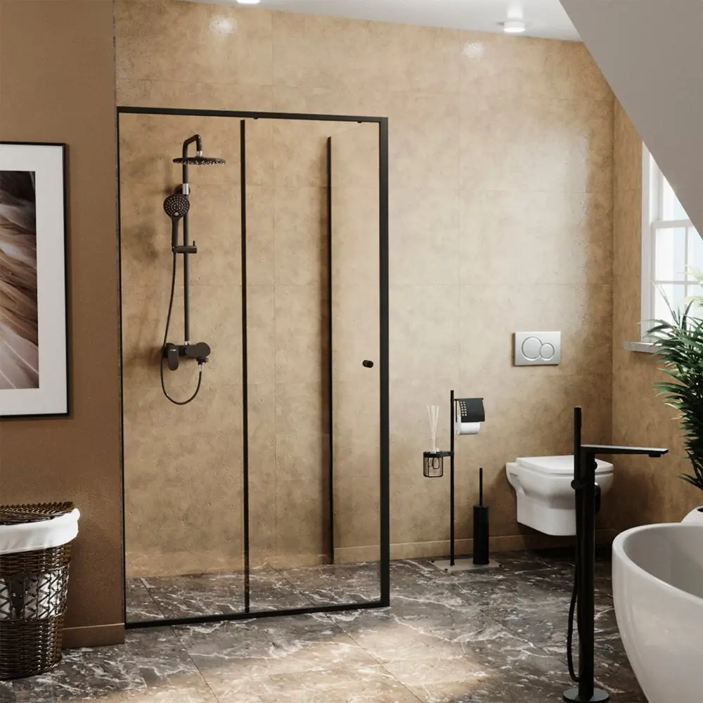 Фото Душевой уголок Wasserkraft Dill 277695 прямоугольный 140x80см черный профиль эффект стекла прозрачный Фото Душевой уголок Wasserkraft Dill 277695 прямоугольный 140x80см черный профиль эффект стекла прозрачный