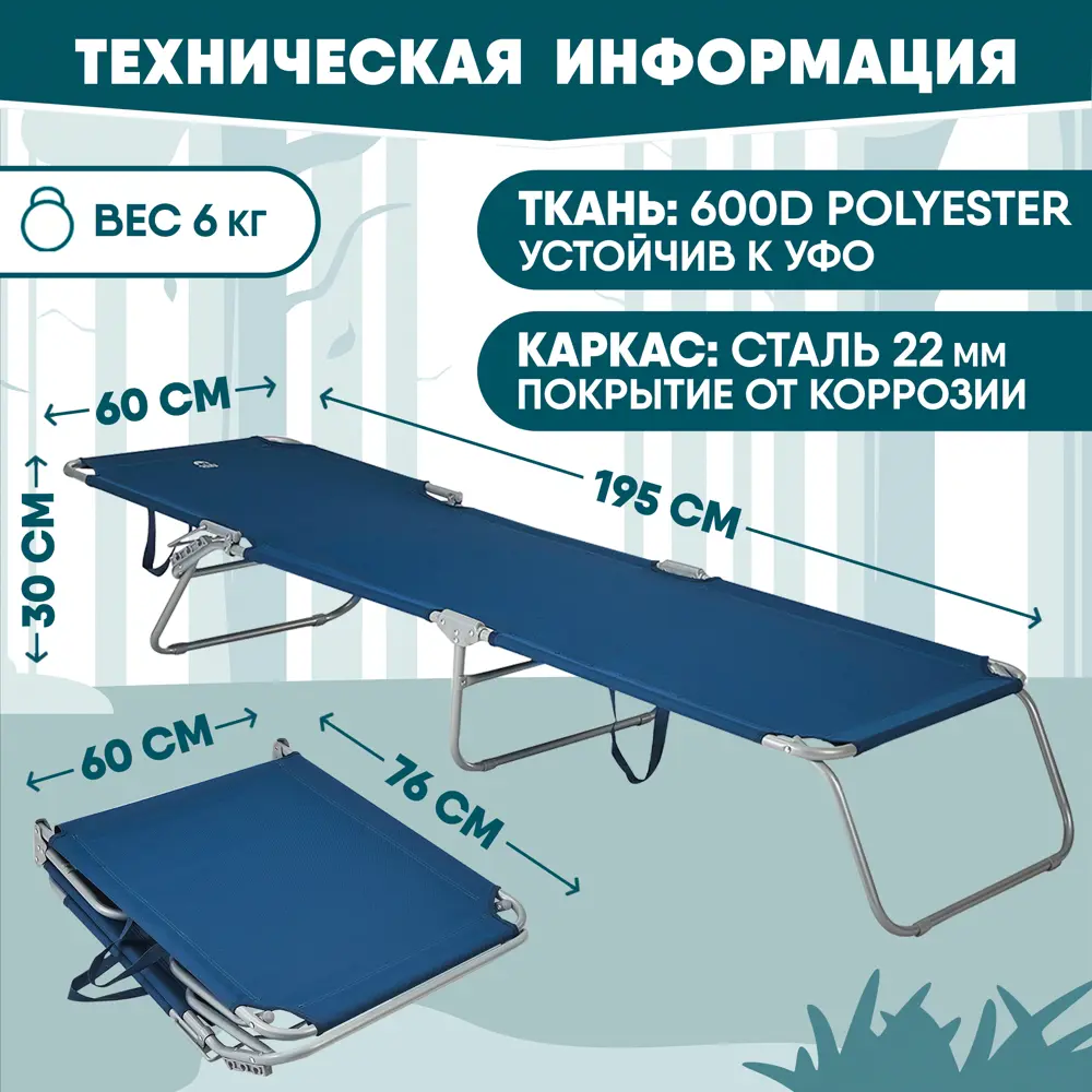 Фото 2 Раскладушка Jungle Camp Comfort XL Blue кемпинговая 195x60x30 см Фото 2 Раскладушка Jungle Camp Comfort XL Blue кемпинговая 195x60x30 см