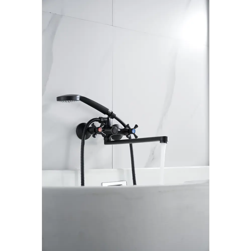 Фото 10 Смеситель для ванны Aloute A6183H цвет черный матовый