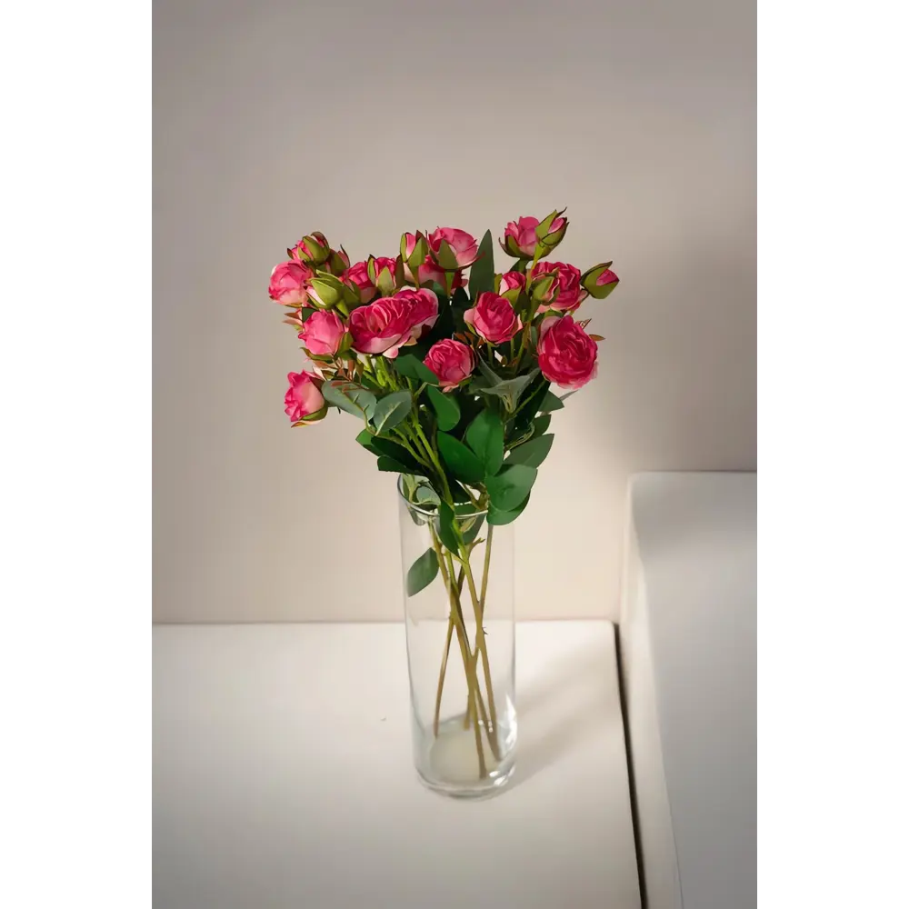 Фото 2 Роза кустовая искусственная 973-5-р 43 см текстиль розовый 5 шт