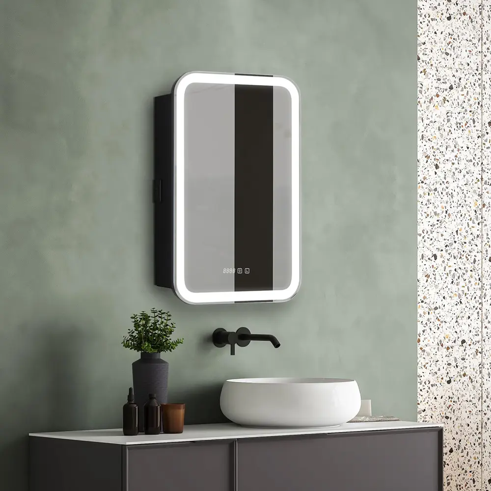 Фото 4 Зеркальный шкафчик Silver Mirrors Фиджи Black 50 - 4.2 левый часы, сенсорный Фото 4 Зеркальный шкафчик Silver Mirrors Фиджи Black 50 - 4.2 левый часы, сенсорный