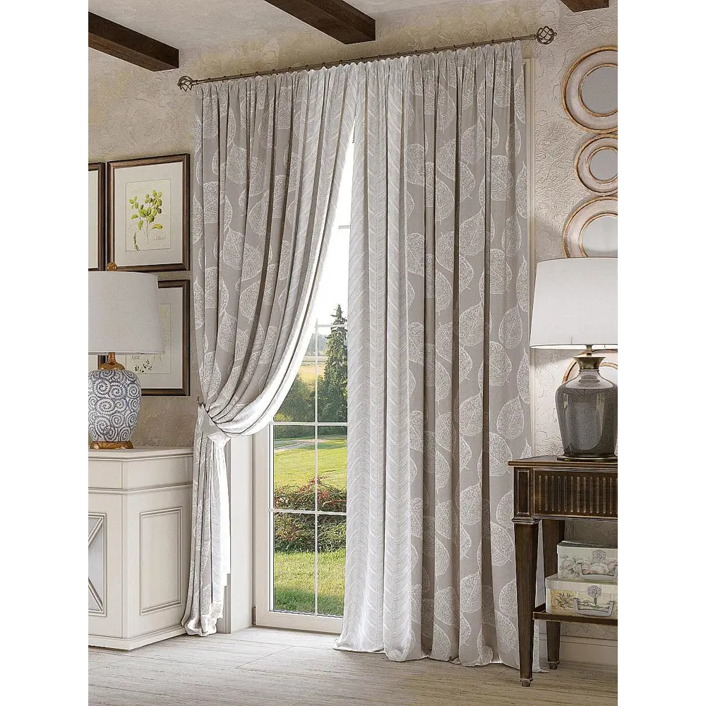 Фото 2 Комплект штор на шторной ленте блэкаут AT Home Кофрикс 220x280 см цвет бежевый Фото 2 Комплект штор на шторной ленте блэкаут AT Home Кофрикс 220x280 см цвет бежевый