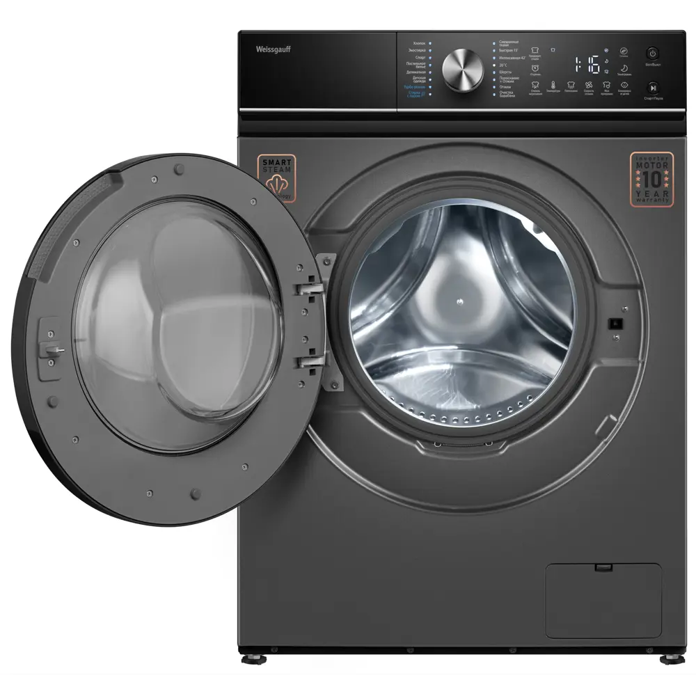 Фото 10 Стиральная машина Weissgauff Wm 47147 dc inverter steam silver 59.5x85x41 см 7 кг цвет серебристый металлик