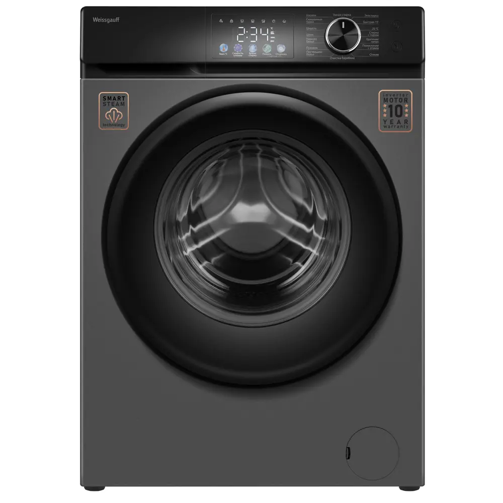Фото 2 Стиральная машина Weissgauff 45127 inverter steam color touch grey 59.5x85x45 см 7 кг цвет серебристый металлик
