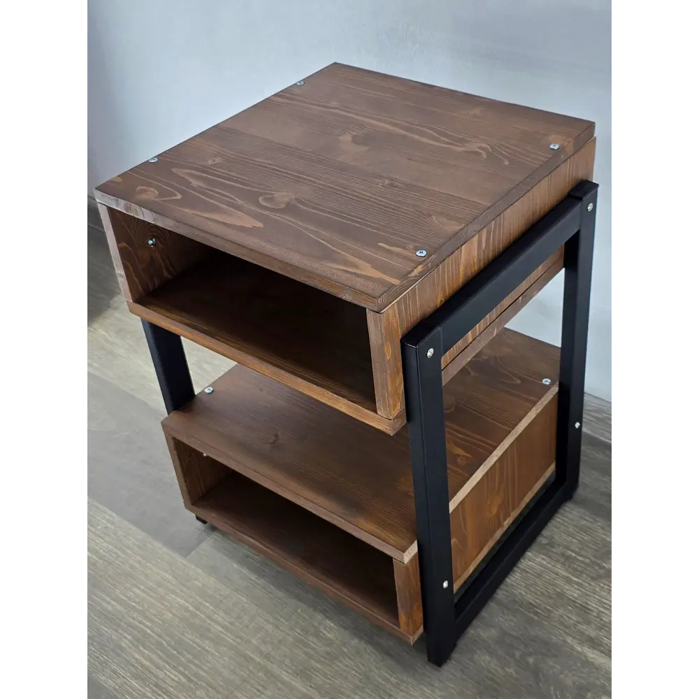 Фото 7 Тумба прикроватная Solarius Loft 42x58x44 см дерево и металл цвет темный дуб/черный Фото 7 Тумба прикроватная Solarius Loft 42x58x44 см дерево и металл цвет темный дуб/черный