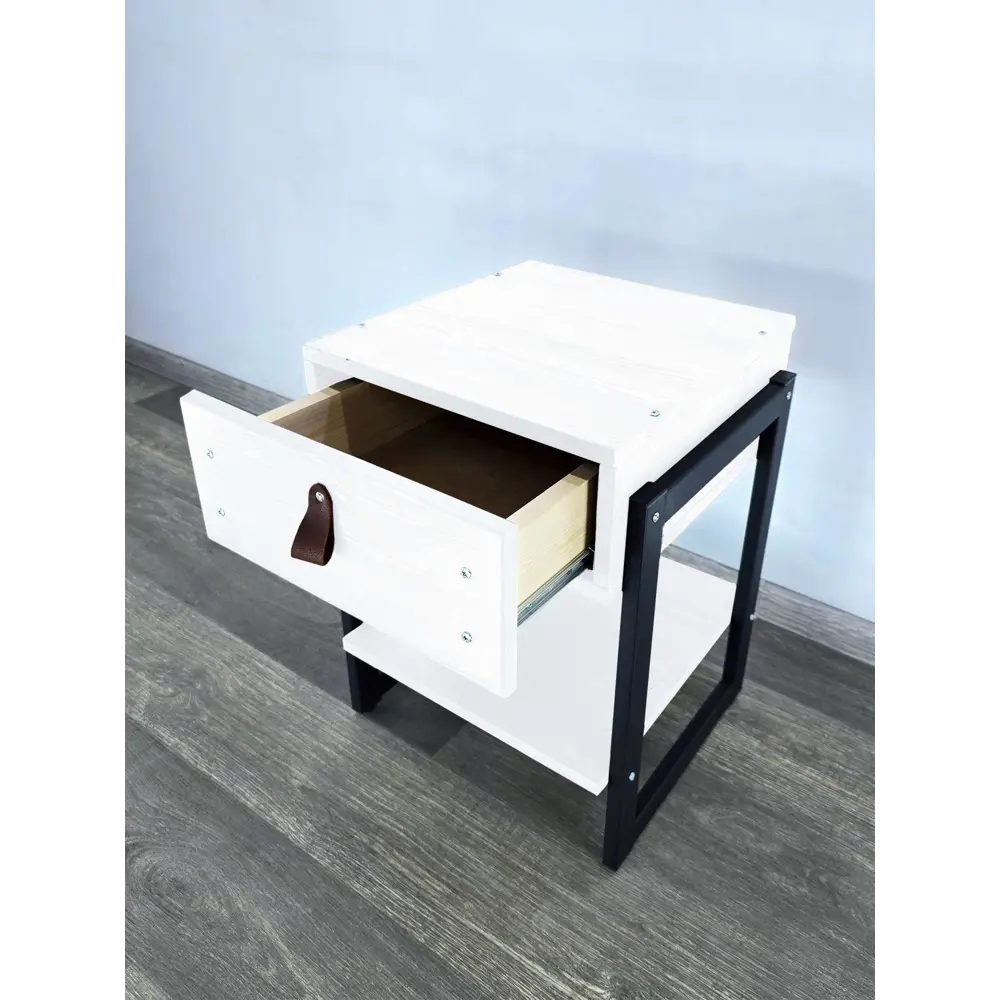 Фото 5 Тумба прикроватная Solarius Loft 44x58x44 см 1 ящик дерево и металл цвет белый/черный Фото 5 Тумба прикроватная Solarius Loft 44x58x44 см 1 ящик дерево и металл цвет белый/черный