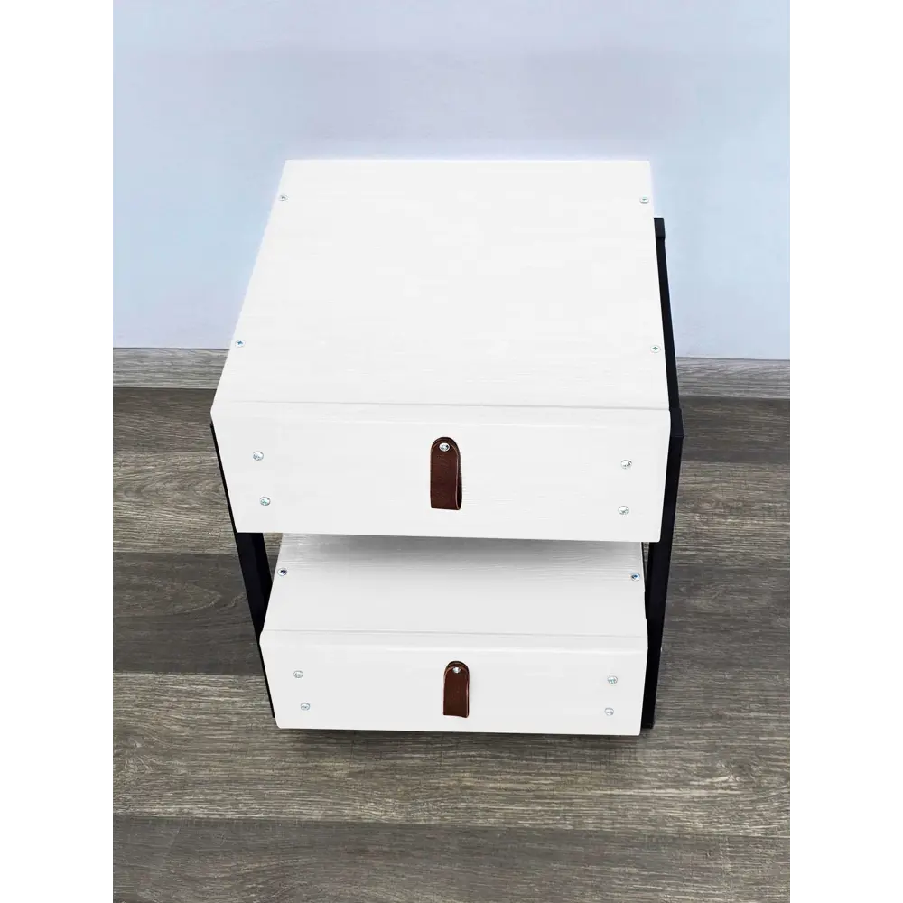 Фото 7 Тумба прикроватная Solarius Loft 44x58x44 см 2 ящика дерево и металл цвет белый/черный Фото 7 Тумба прикроватная Solarius Loft 44x58x44 см 2 ящика дерево и металл цвет белый/черный
