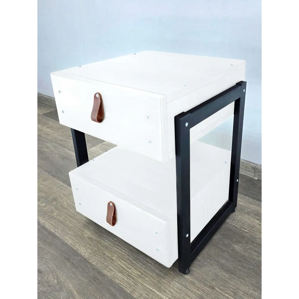 Фото 5 Тумба прикроватная Solarius Loft 44x58x44 см 2 ящика дерево и металл цвет белый/черный Фото 5 Тумба прикроватная Solarius Loft 44x58x44 см 2 ящика дерево и металл цвет белый/черный