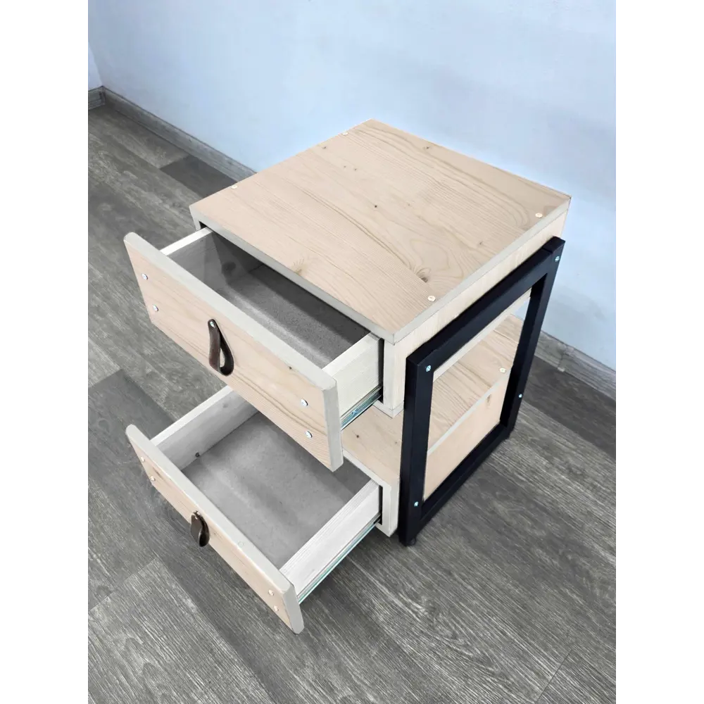 Фото Тумба прикроватная Solarius Loft 44x58x44 см 2 ящика дерево и металл цвет натуральный/черный Фото Тумба прикроватная Solarius Loft 44x58x44 см 2 ящика дерево и металл цвет натуральный/черный
