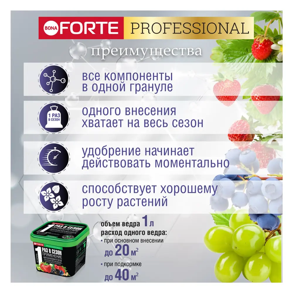 Фото 3 Удобрение Bona Forte 277189 для клубники и ягод 1 л Фото 3 Удобрение Bona Forte 277189 для клубники и ягод 1 л