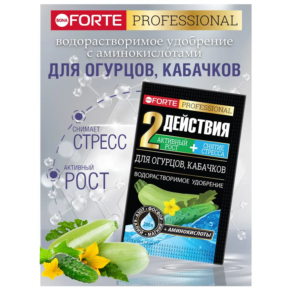Фото 2 Удобрение Bona Forte 277186 для огурцов и кабачков 100 г Фото 2 Удобрение Bona Forte 277186 для огурцов и кабачков 100 г